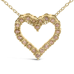 10K Yellow Gold Flashed .925 Sterling Silver 1/2 Cttw Champagne Diamond Miracle Plate Heart Pendant Necklace (K-L Color, I1-I2 Clarity) - 18"