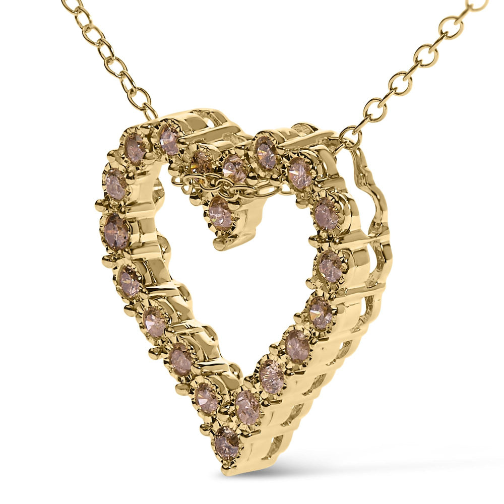 10K Yellow Gold Flashed .925 Sterling Silver 1/2 Cttw Champagne Diamond Miracle Plate Heart Pendant Necklace (K-L Color, I1-I2 Clarity) - 18"