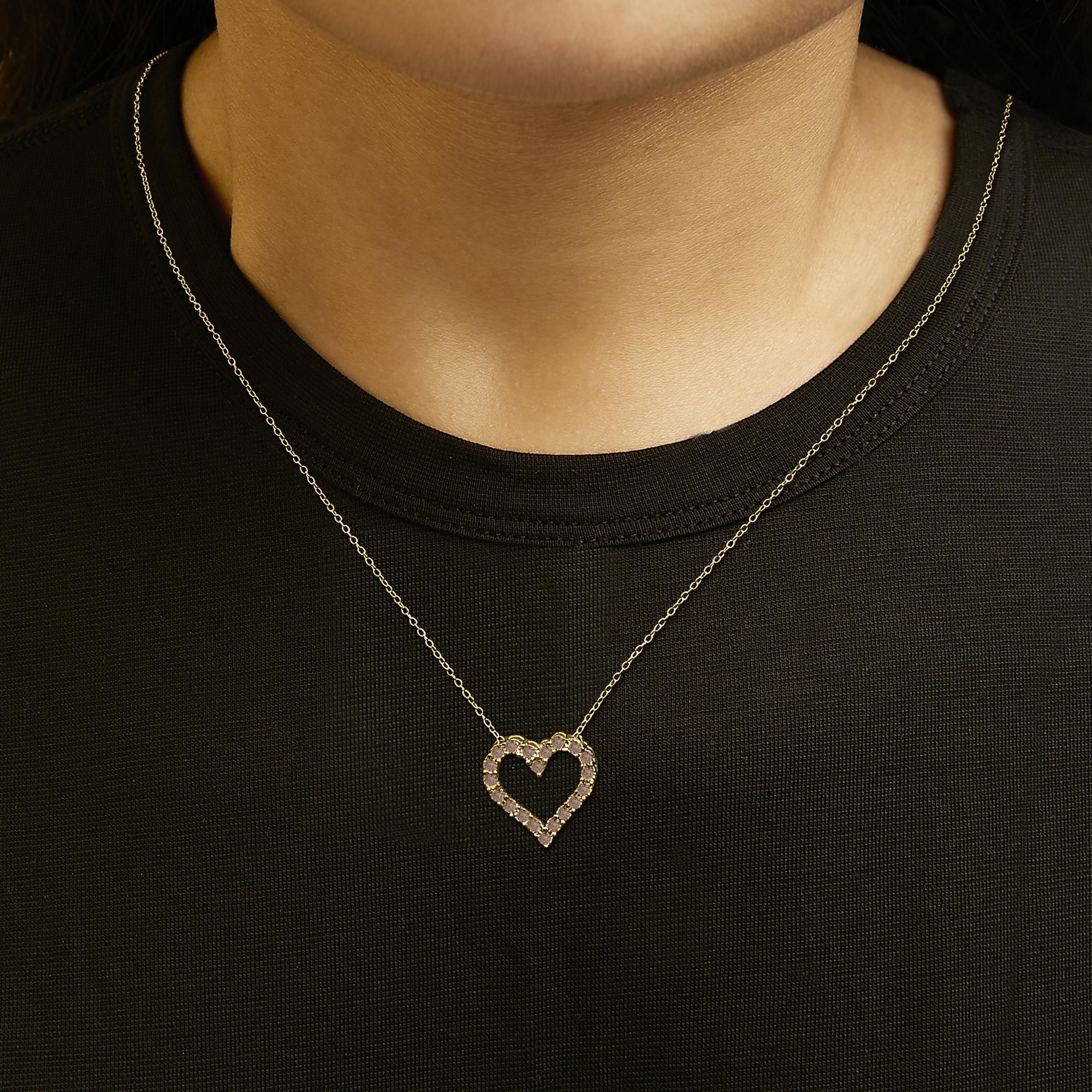 10K Yellow Gold Flashed .925 Sterling Silver 1/2 Cttw Champagne Diamond Miracle Plate Heart Pendant Necklace (K-L Color, I1-I2 Clarity) - 18"
