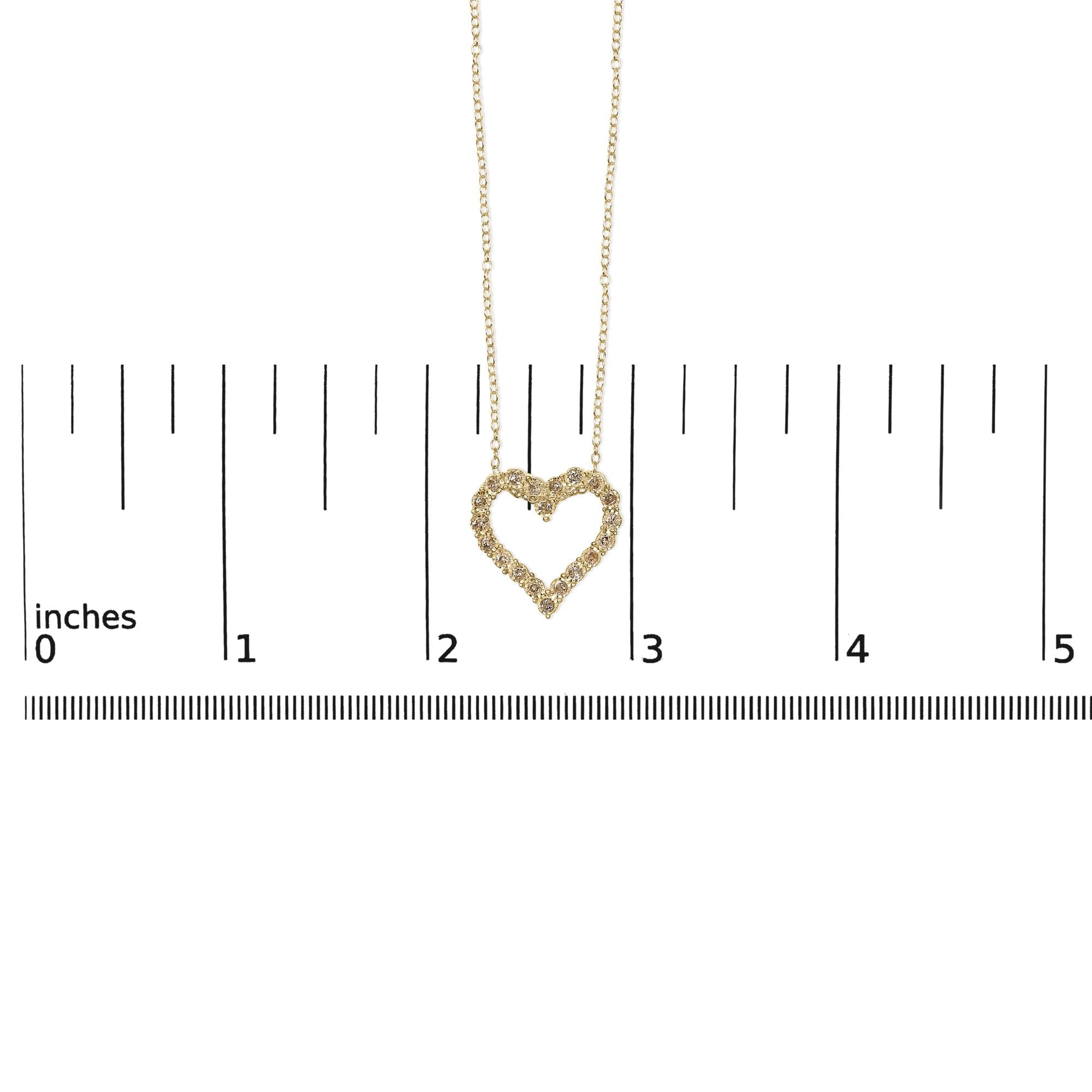 10K Yellow Gold Flashed .925 Sterling Silver 1/2 Cttw Champagne Diamond Miracle Plate Heart Pendant Necklace (K-L Color, I1-I2 Clarity) - 18"