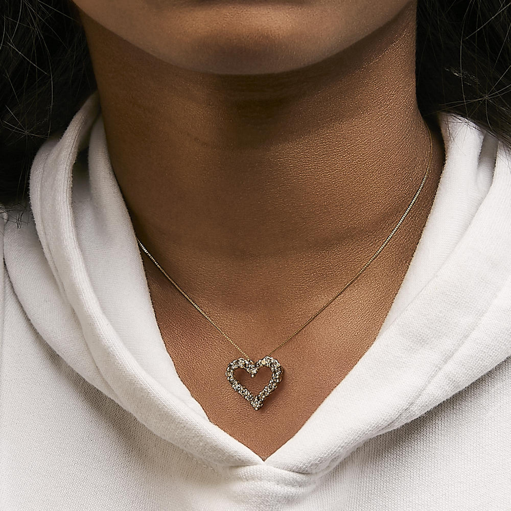 14K Yellow Gold Plated .925 Sterling Silver 1.0 Cttw Champagne Diamond Heart Pendant Necklace (K-L Color, I1-I2 Clarity) - 18"
