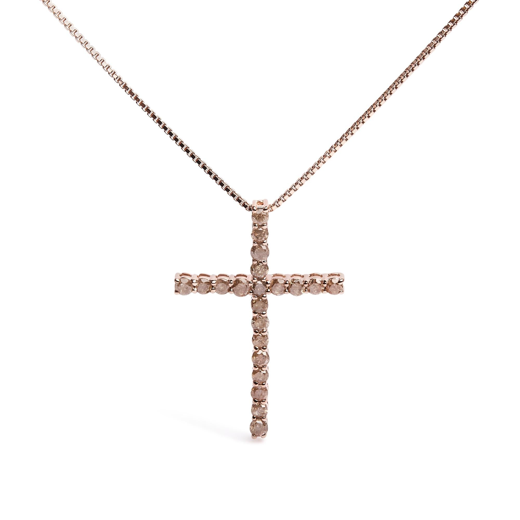 .925 Sterling Silver 1.0 Cttw Champagne Diamond Gold Cross Pendant Necklace for Women (Champagne Color, I1-I2 Clarity)- 18 inch