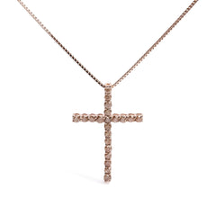 .925 Sterling Silver 1.0 Cttw Champagne Diamond Gold Cross Pendant Necklace for Women (Champagne Color, I1-I2 Clarity)- 18 inch