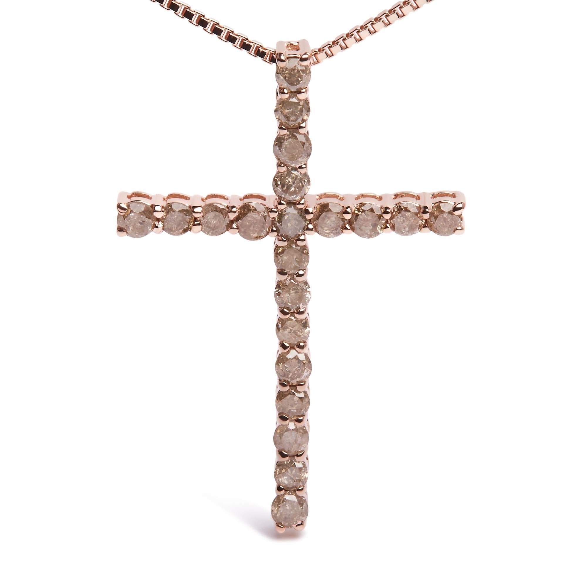 .925 Sterling Silver 1.0 Cttw Champagne Diamond Gold Cross Pendant Necklace for Women (Champagne Color, I1-I2 Clarity)- 18 inch