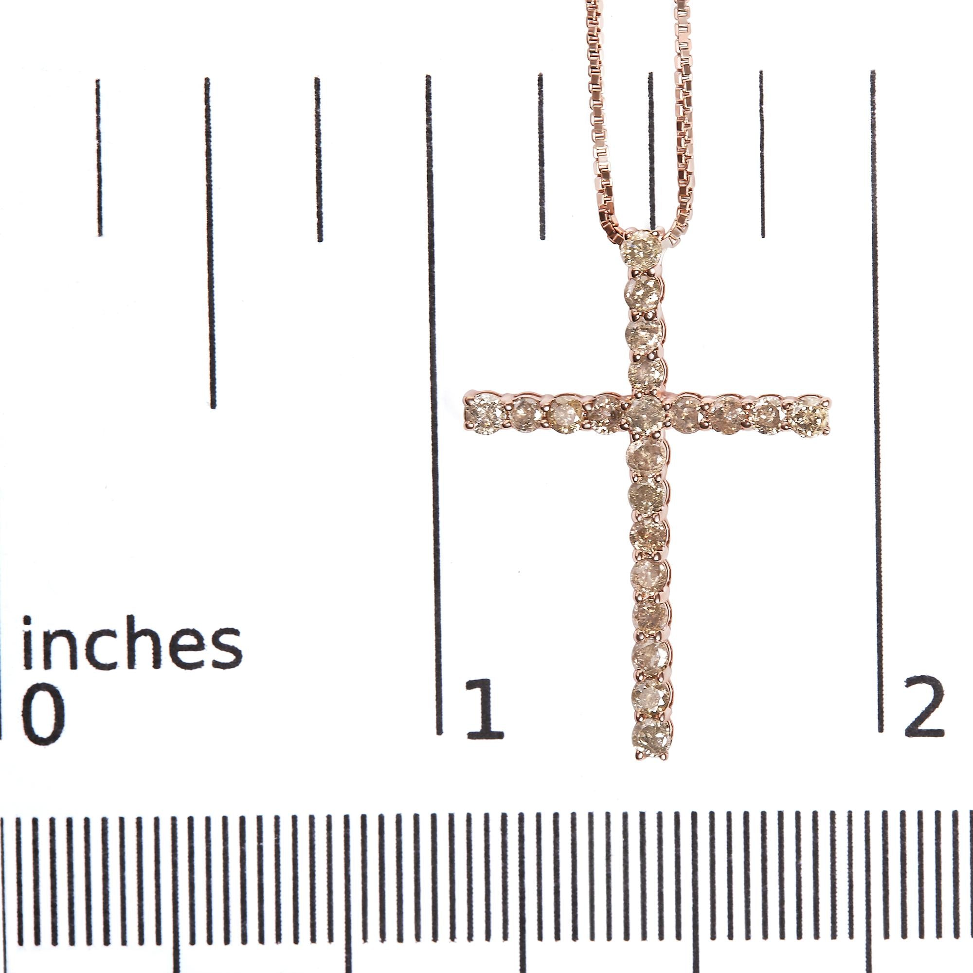 .925 Sterling Silver 1.0 Cttw Champagne Diamond Gold Cross Pendant Necklace for Women (Champagne Color, I1-I2 Clarity)- 18 inch
