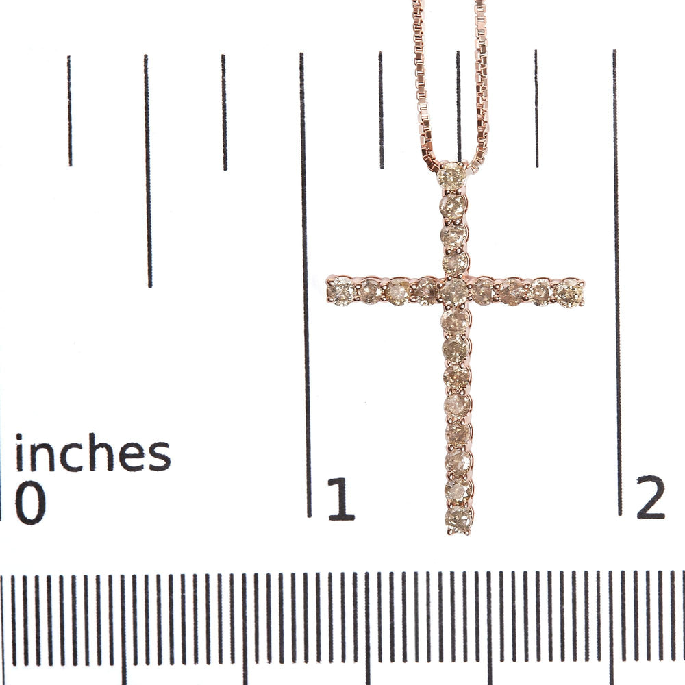 .925 Sterling Silver 1.0 Cttw Champagne Diamond Gold Cross Pendant Necklace for Women (Champagne Color, I1-I2 Clarity)- 18 inch