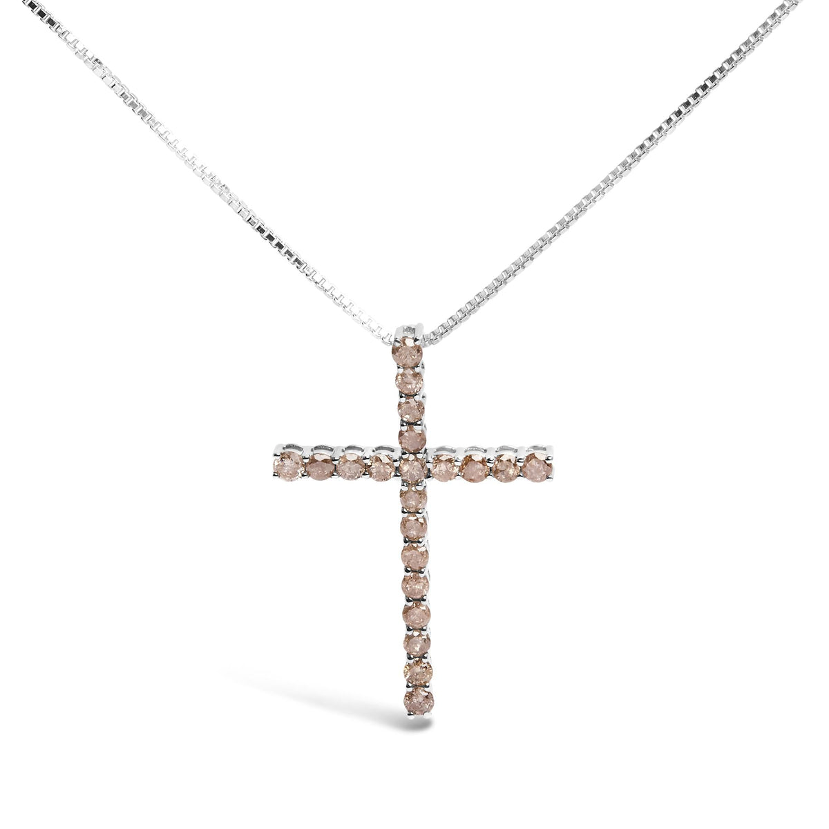 .925 Sterling Silver 1.0 Cttw Champagne Diamond Gold Cross Pendant Necklace for Women (Champagne Color, I1-I2 Clarity)- 18 inch