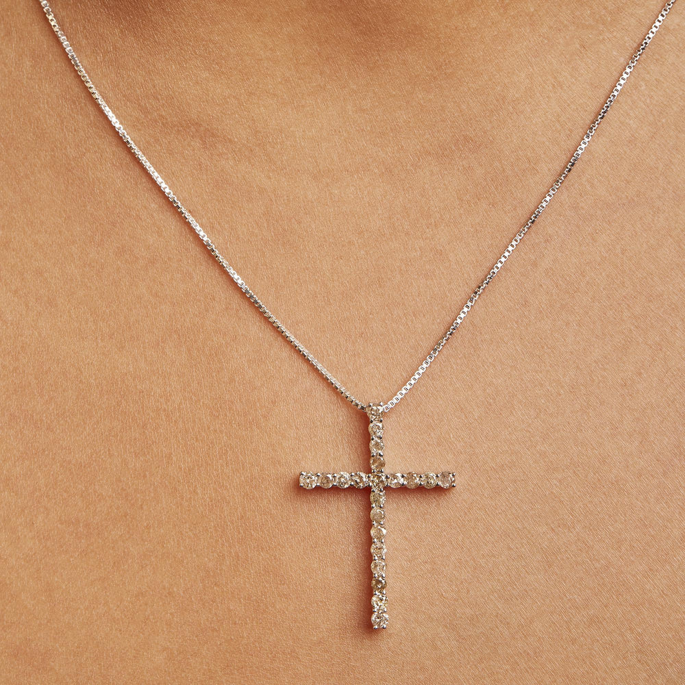.925 Sterling Silver 1.0 Cttw Champagne Diamond Gold Cross Pendant Necklace for Women (Champagne Color, I1-I2 Clarity)- 18 inch