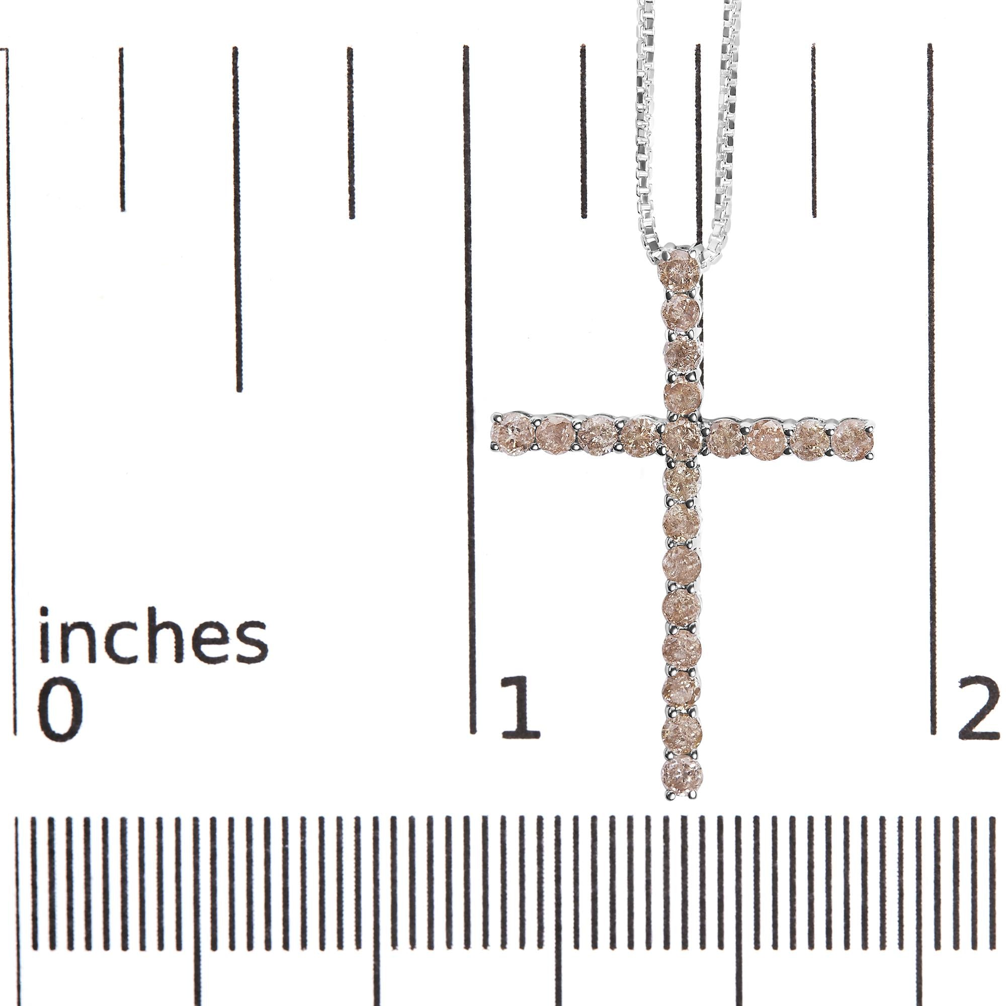 .925 Sterling Silver 1.0 Cttw Champagne Diamond Gold Cross Pendant Necklace for Women (Champagne Color, I1-I2 Clarity)- 18 inch
