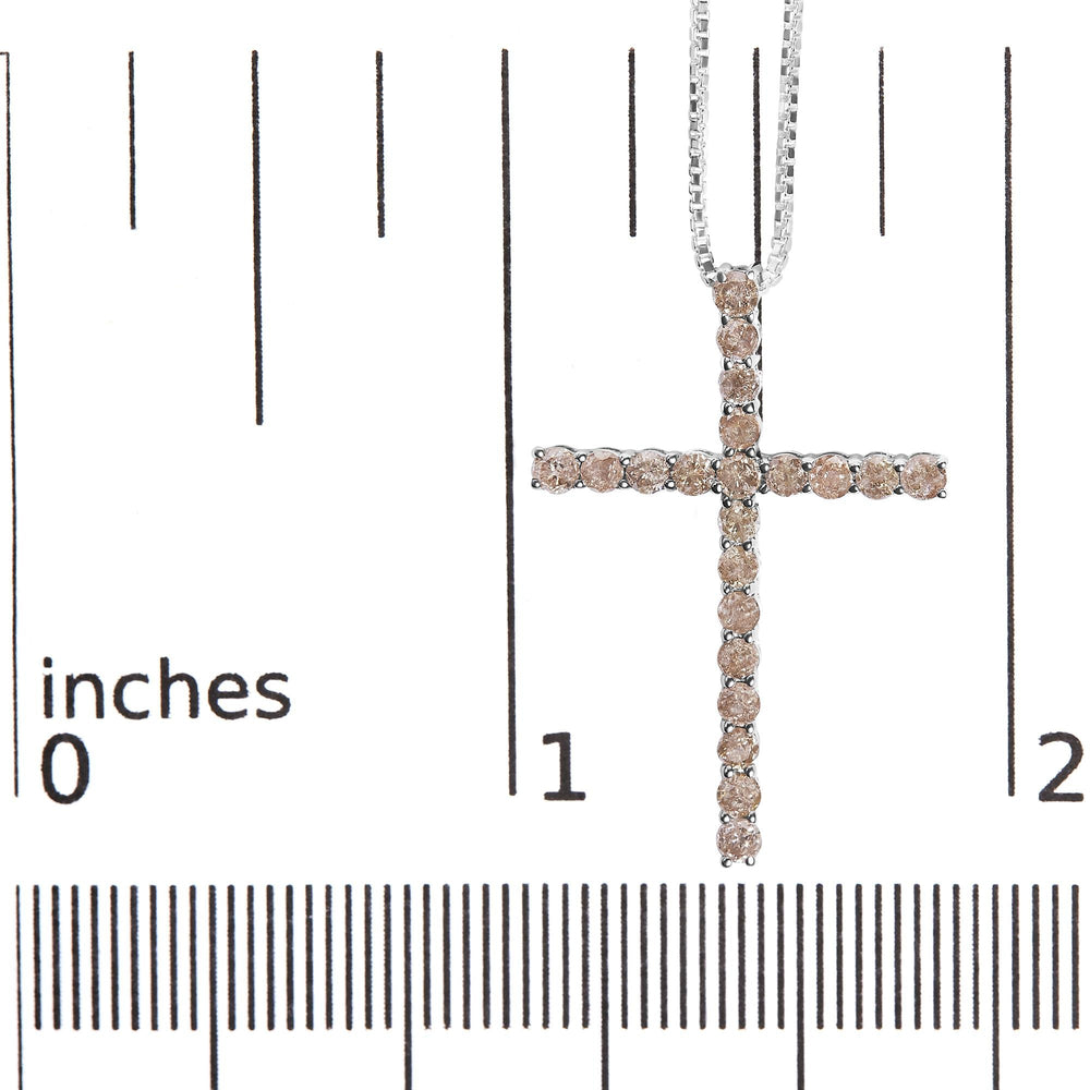 .925 Sterling Silver 1.0 Cttw Champagne Diamond Gold Cross Pendant Necklace for Women (Champagne Color, I1-I2 Clarity)- 18 inch