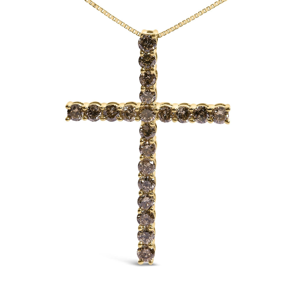 .925 Sterling Silver 1.0 Cttw Champagne Diamond Gold Cross Pendant Necklace for Women (Champagne Color, I1-I2 Clarity)- 18 inch