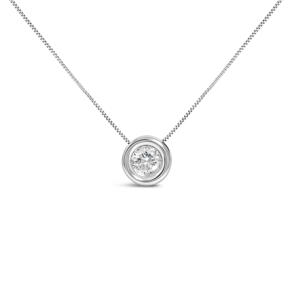 14K White Gold 1 1/6 Cttw Bezel Set Diamond Solitaire Pendant Necklace (H-I Color, SI2-I1 Clarity) - 18 Inch