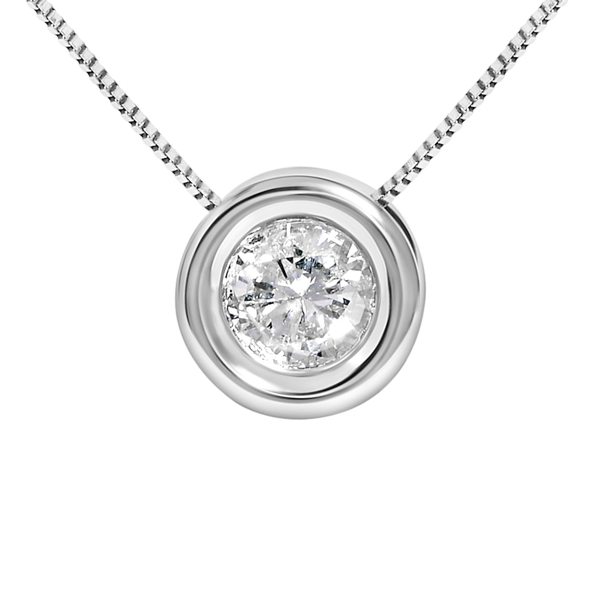 14K White Gold 1 1/6 Cttw Bezel Set Diamond Solitaire Pendant Necklace (H-I Color, SI2-I1 Clarity) - 18 Inch