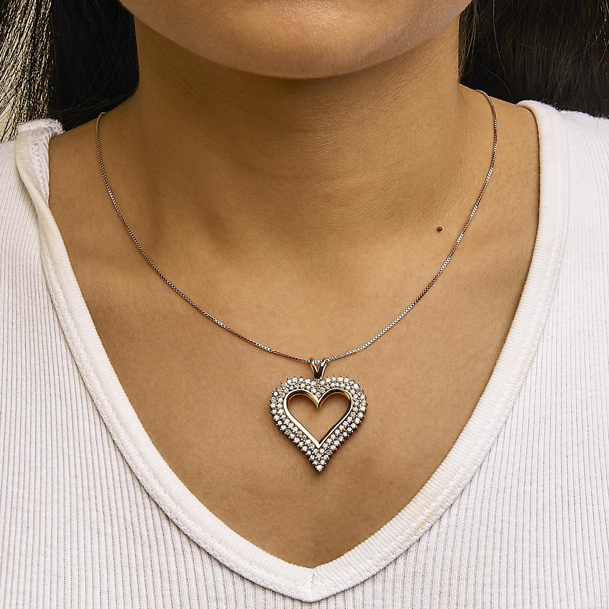 .925 Sterling Silver Diamond Heart 18" Pendant Necklace (I-J Color, I2-I3 Clarity)