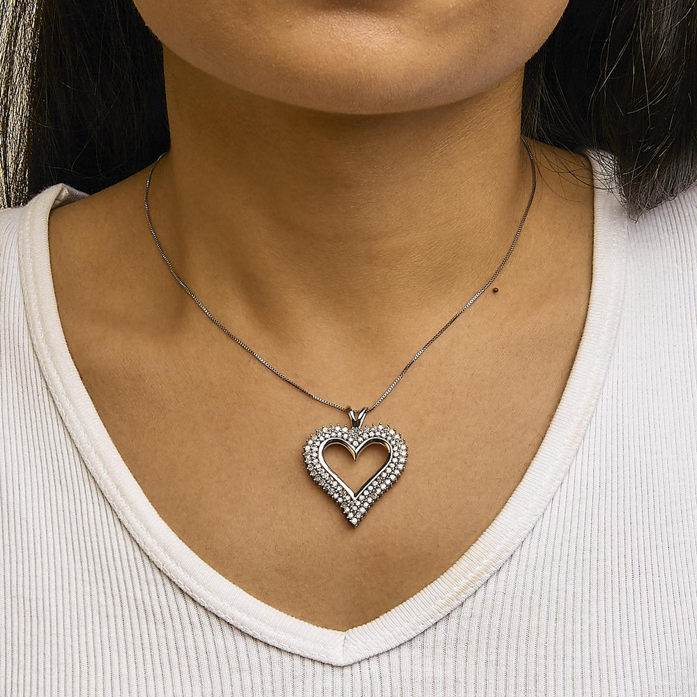 .925 Sterling Silver Diamond Heart 18" Pendant Necklace (I-J Color, I2-I3 Clarity)