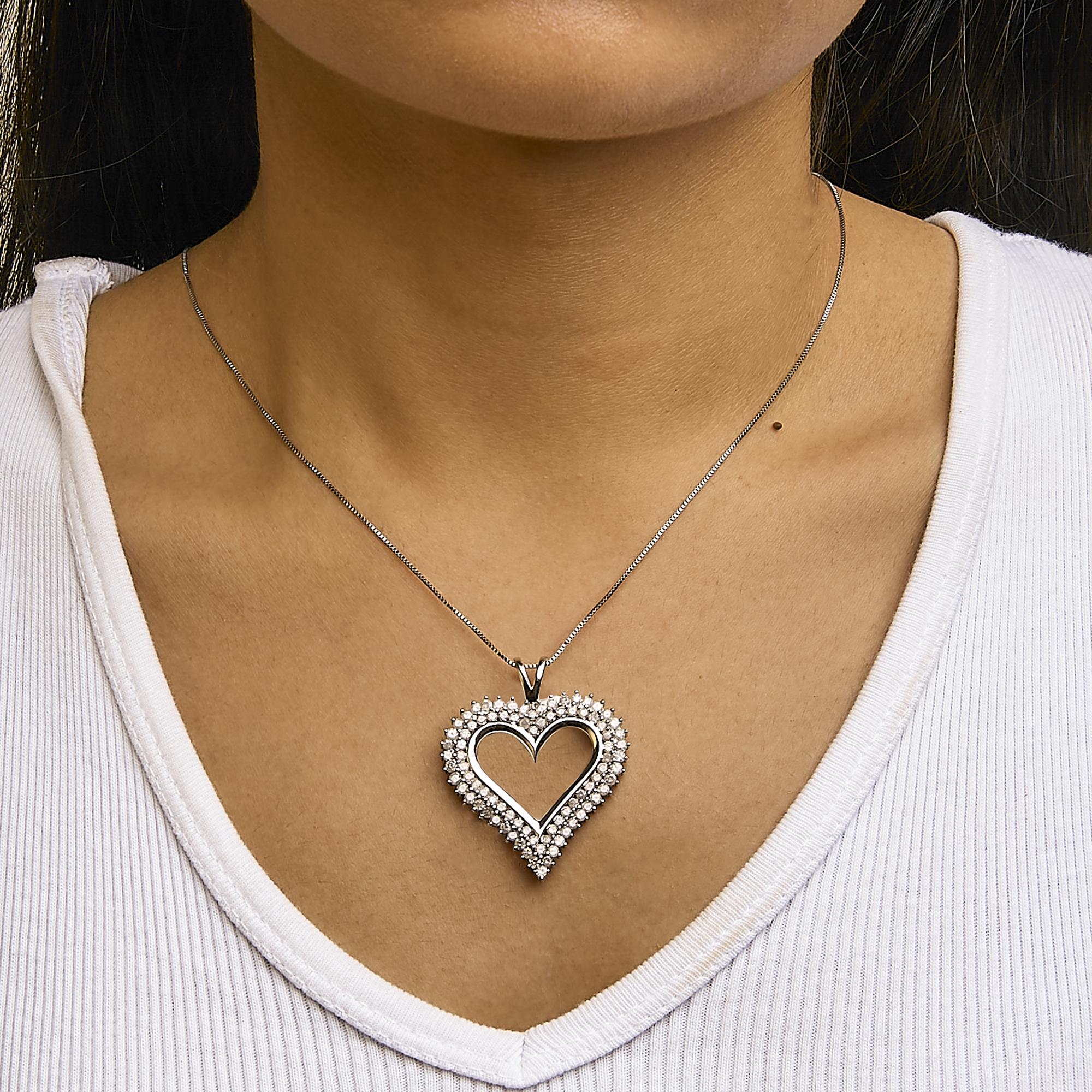 .925 Sterling Silver Diamond Heart 18" Pendant Necklace (I-J Color, I2-I3 Clarity)