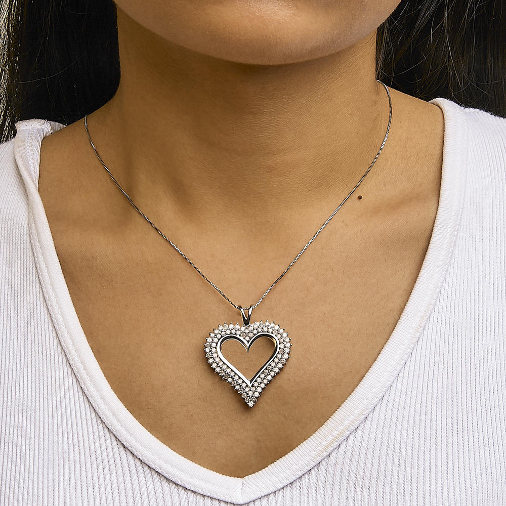 .925 Sterling Silver Diamond Heart 18" Pendant Necklace (I-J Color, I2-I3 Clarity)