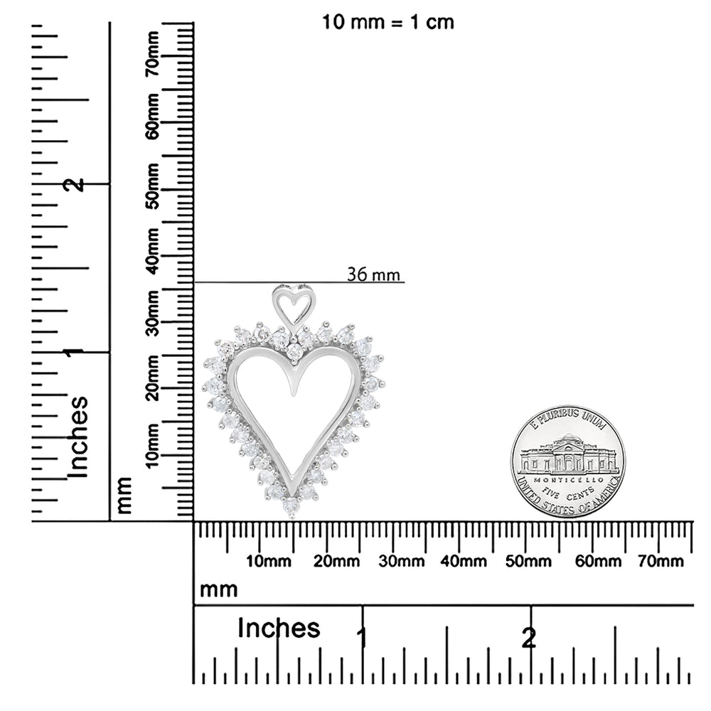 .925 Sterling Silver 1 3/4 Cttw Round Diamond Lined Open Heart Pendant 18" Necklace (I-J Color, I2-I3 Clarity)