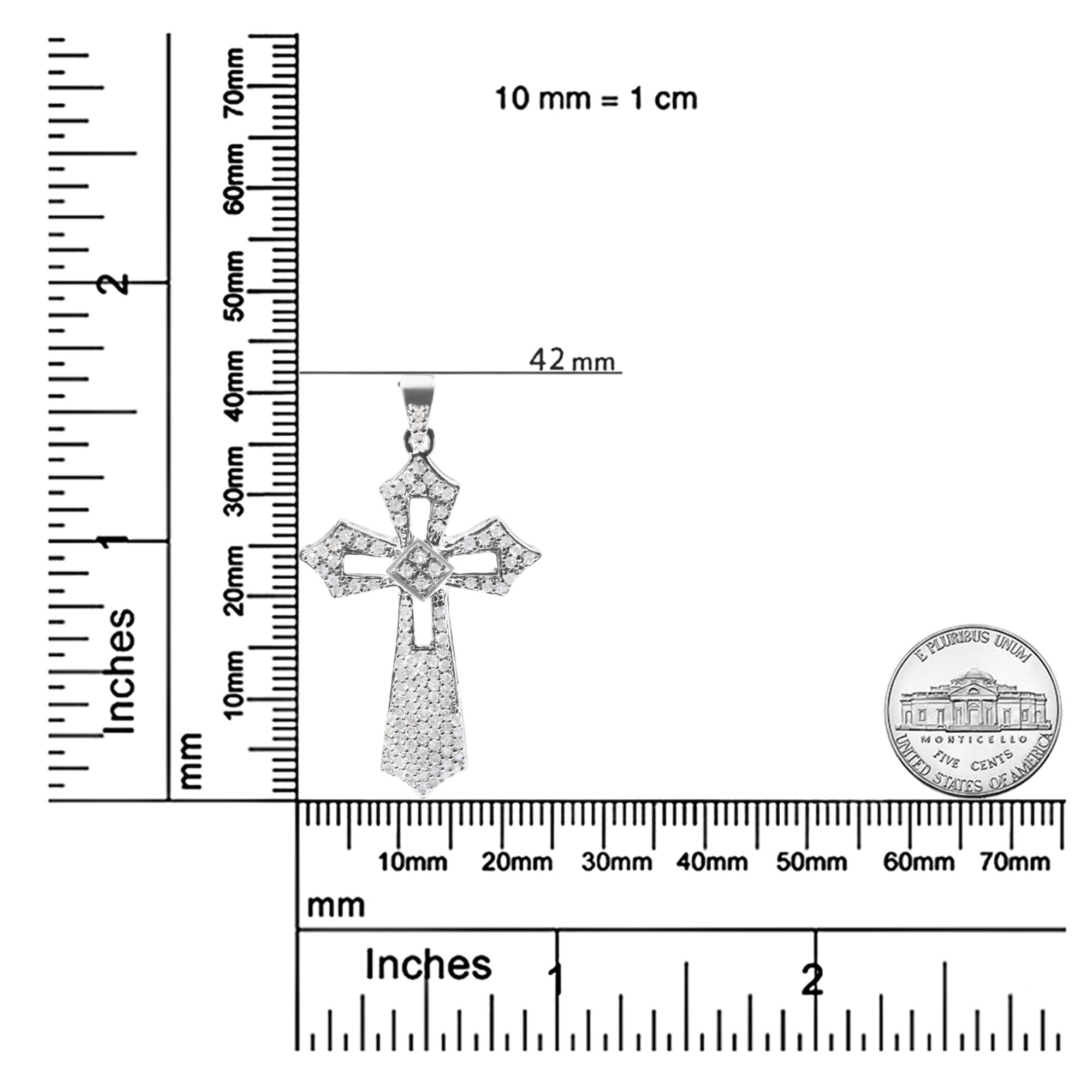 .925 Sterling Silver 1.00 Cttw Diamond Fleur De Lis Cross 18" Pendant Necklace (H-I Color, I2-I3 Clarity)