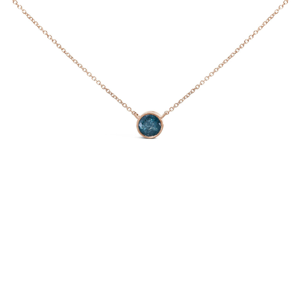 14K Rose Gold 2.0 Cttw Bezel Set Blue Diamond Solitaire Pendant Necklace  - 18" Inches