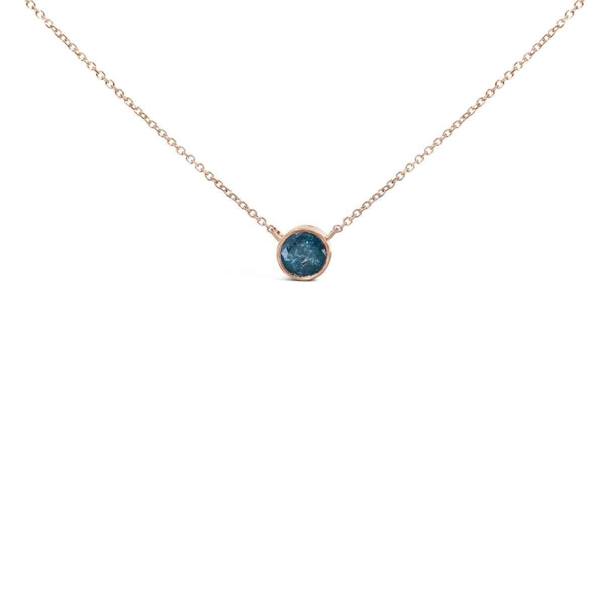14K Rose Gold 2.0 Cttw Bezel Set Blue Diamond Solitaire Pendant Necklace  - 18" Inches