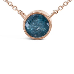14K Rose Gold 2.0 Cttw Bezel Set Blue Diamond Solitaire Pendant Necklace  - 18" Inches