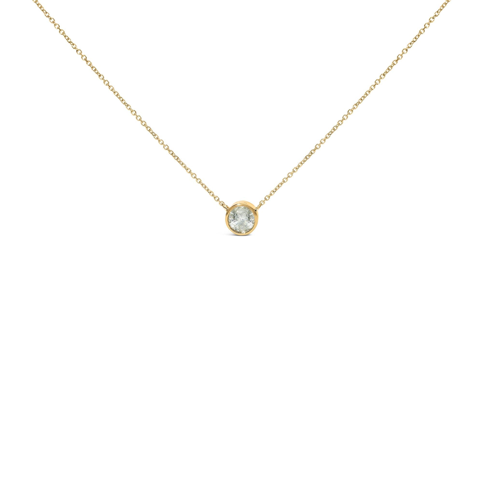 10K Yellow Gold 2.0 Cttw Round Bezel Set Diamond Solitaire Pendant Necklace