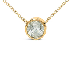 10K Yellow Gold 2.0 Cttw Round Bezel Set Diamond Solitaire Pendant Necklace