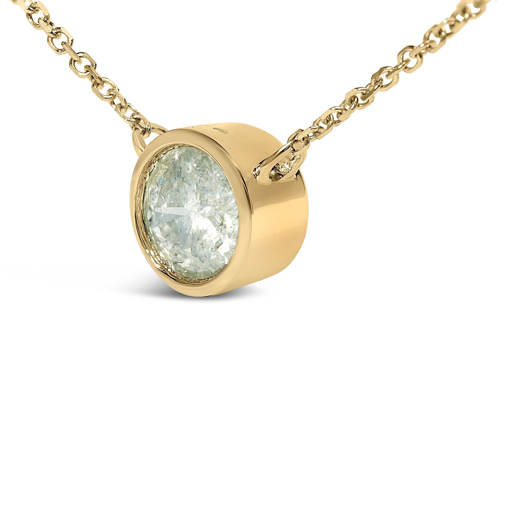 10K Yellow Gold 2.0 Cttw Round Bezel Set Diamond Solitaire Pendant Necklace