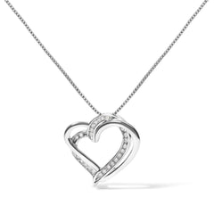 925 Sterling Silver 1/10ct TDW Diamond Double Heart Pendant Necklace