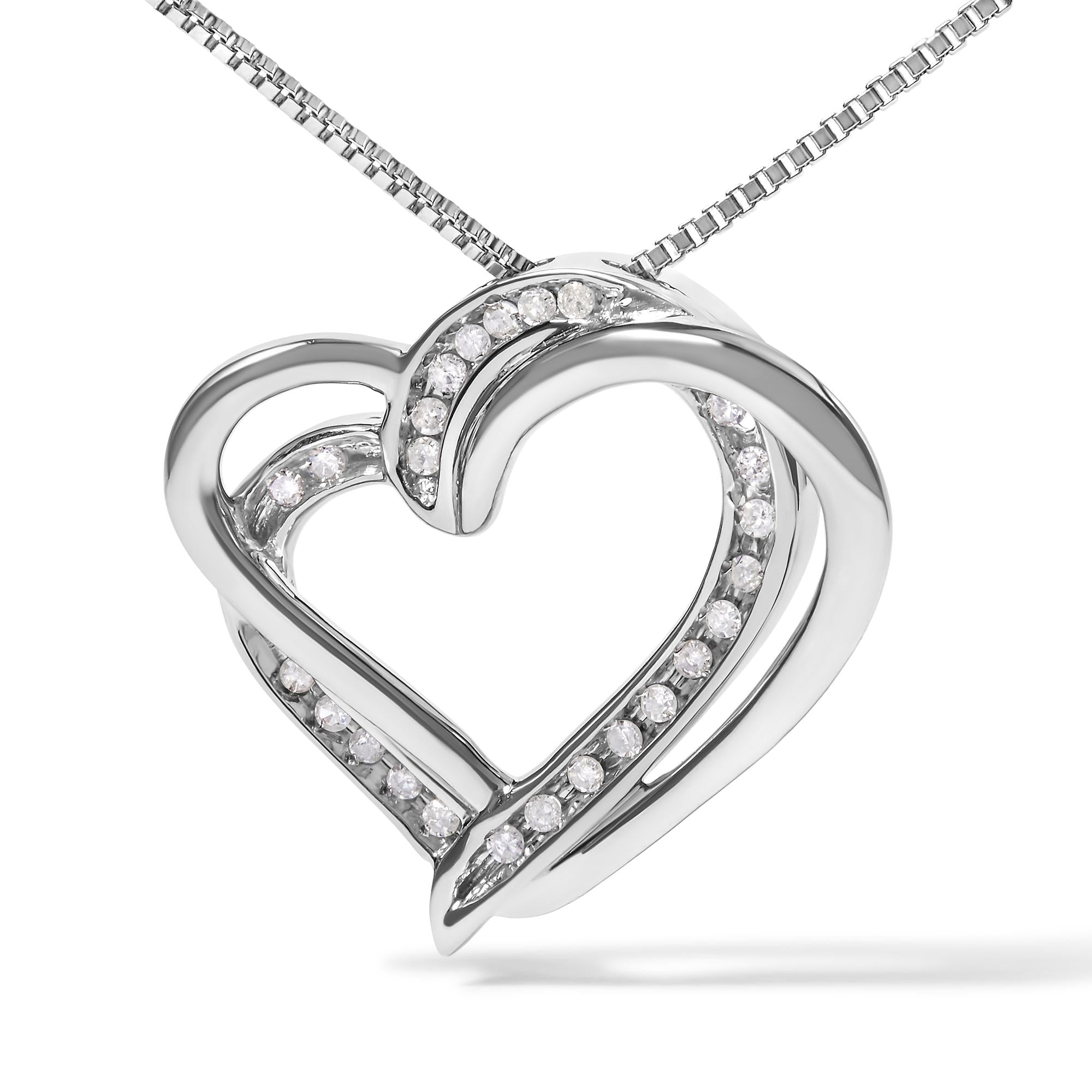 925 Sterling Silver 1/10ct TDW Diamond Double Heart Pendant Necklace