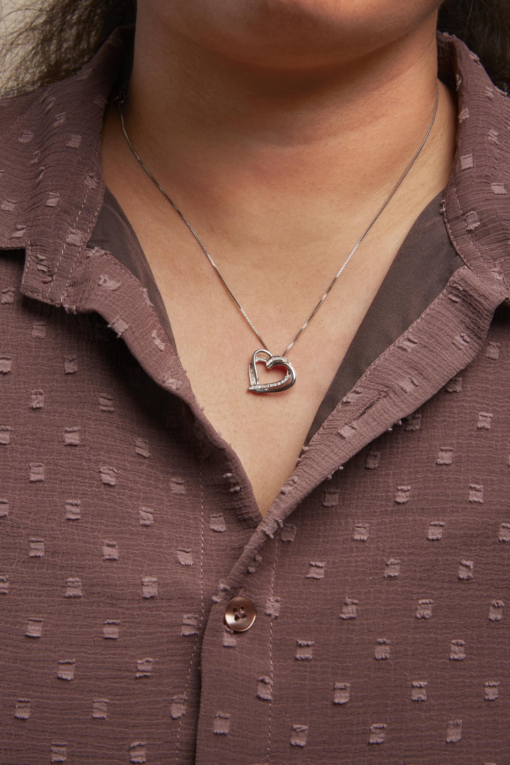 925 Sterling Silver 1/10ct TDW Diamond Double Heart Pendant Necklace