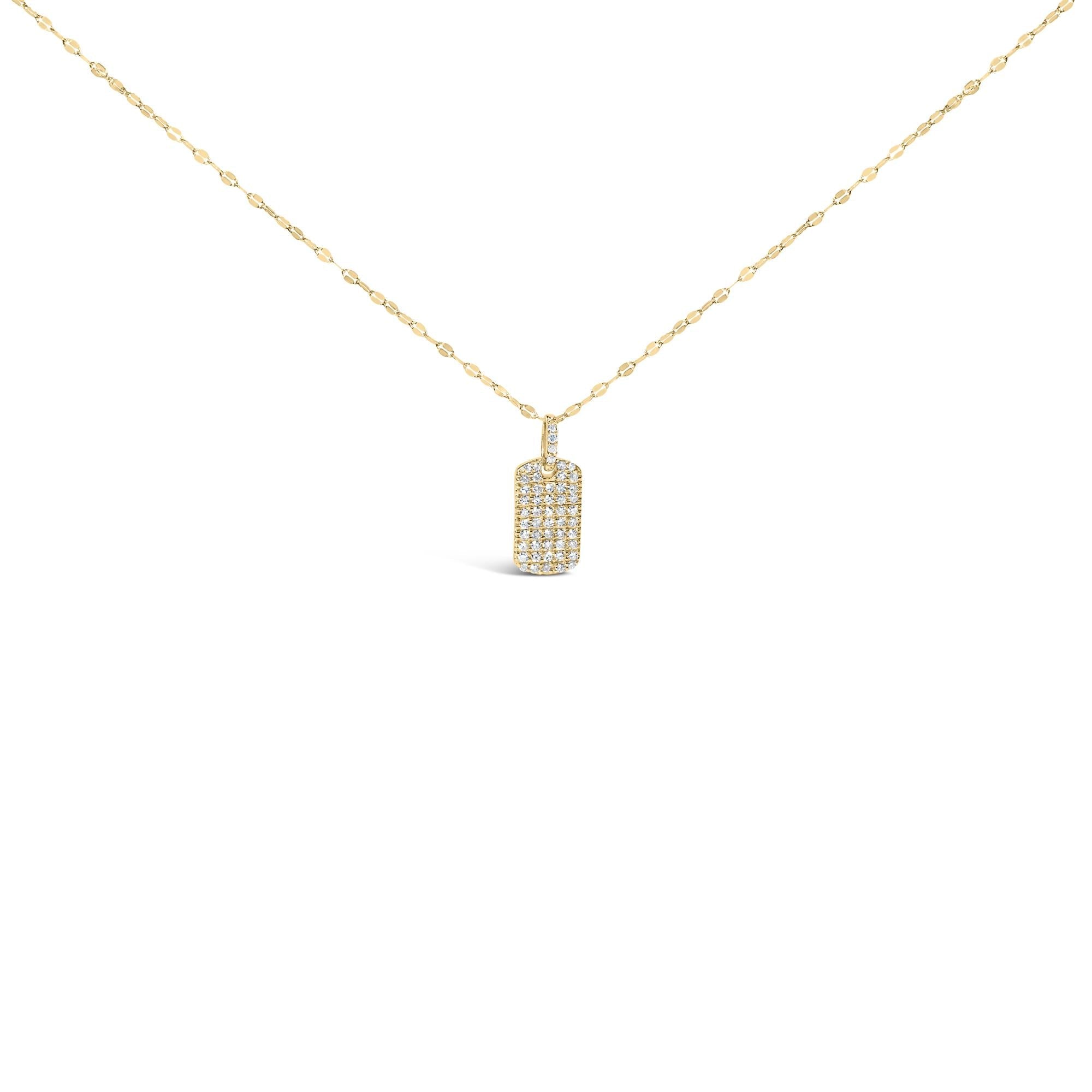 14K Yellow Gold 1/3 Cttw Diamond Dog Tag Pendant Necklaces 18"