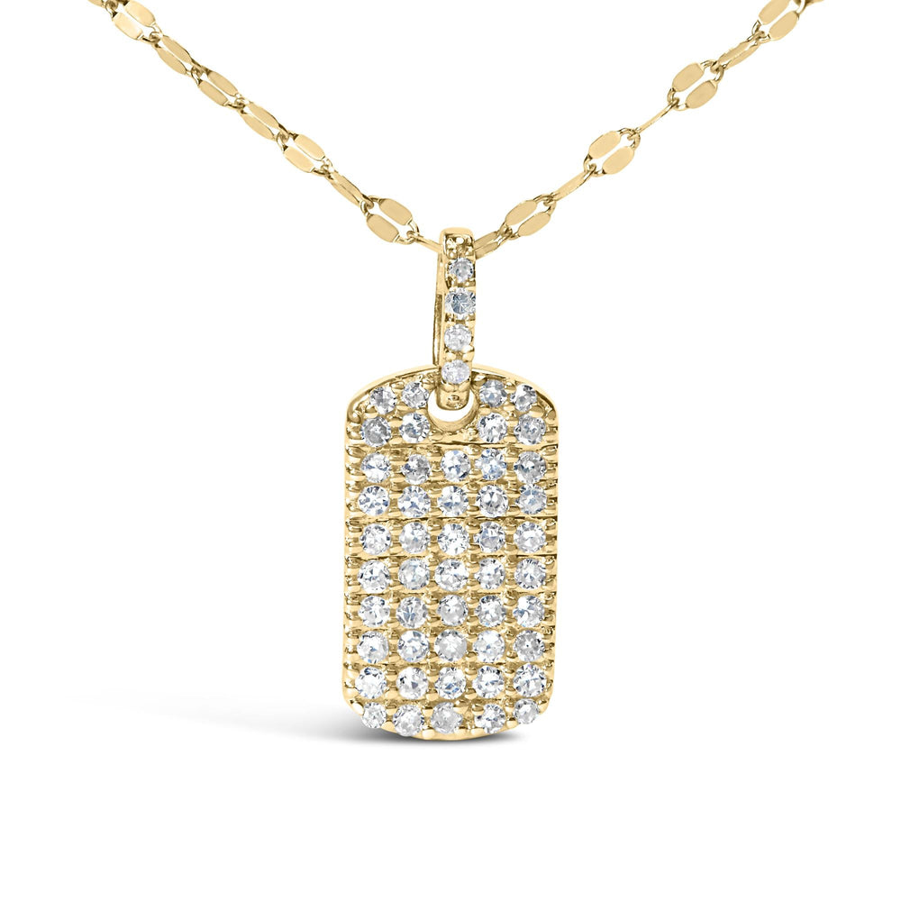 14K Yellow Gold 1/3 Cttw Diamond Dog Tag Pendant Necklaces 18"