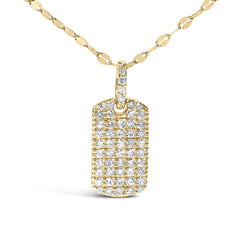 14K Yellow Gold 1/3 Cttw Diamond Dog Tag Pendant Necklaces 18"