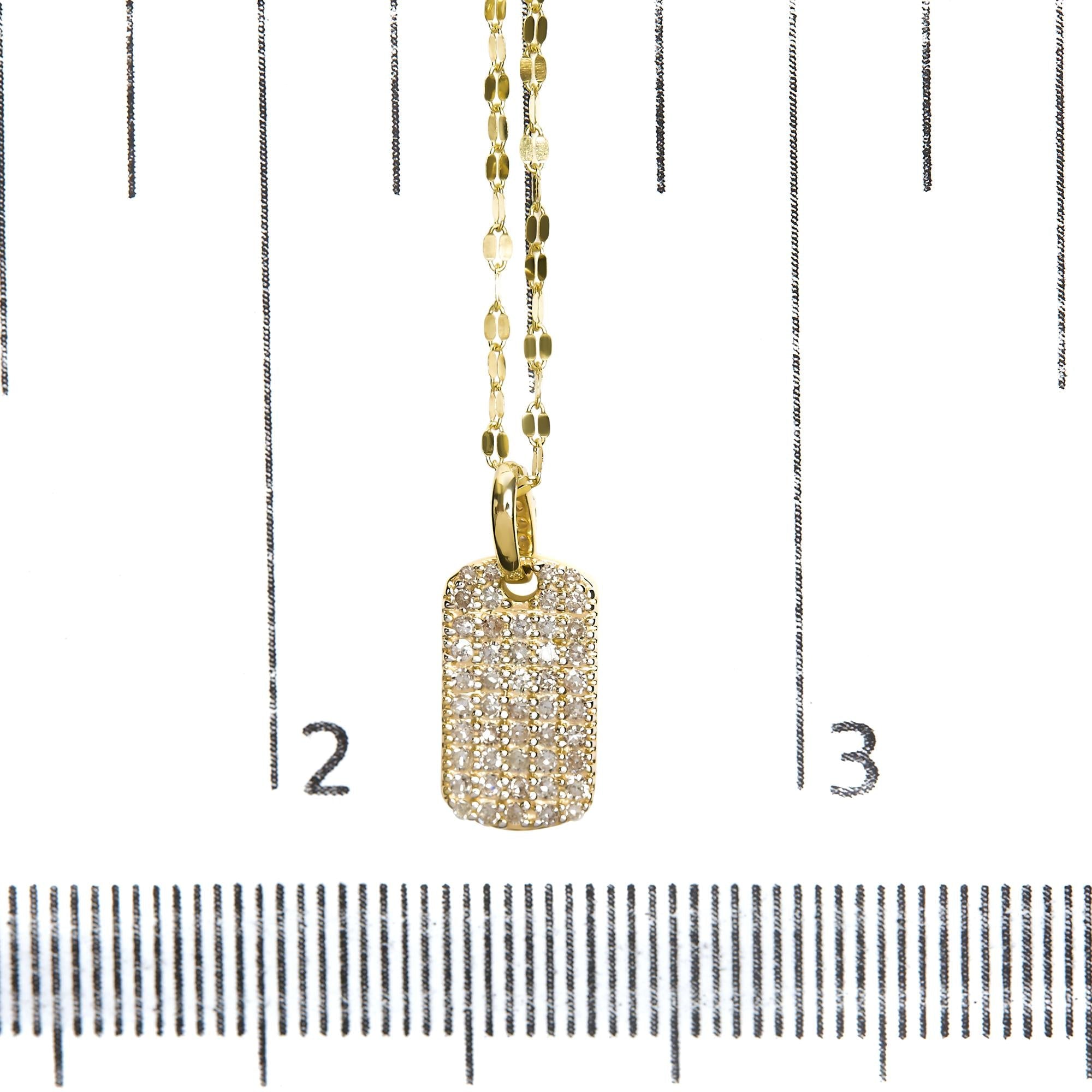 14K Yellow Gold 1/3 Cttw Diamond Dog Tag Pendant Necklaces 18"