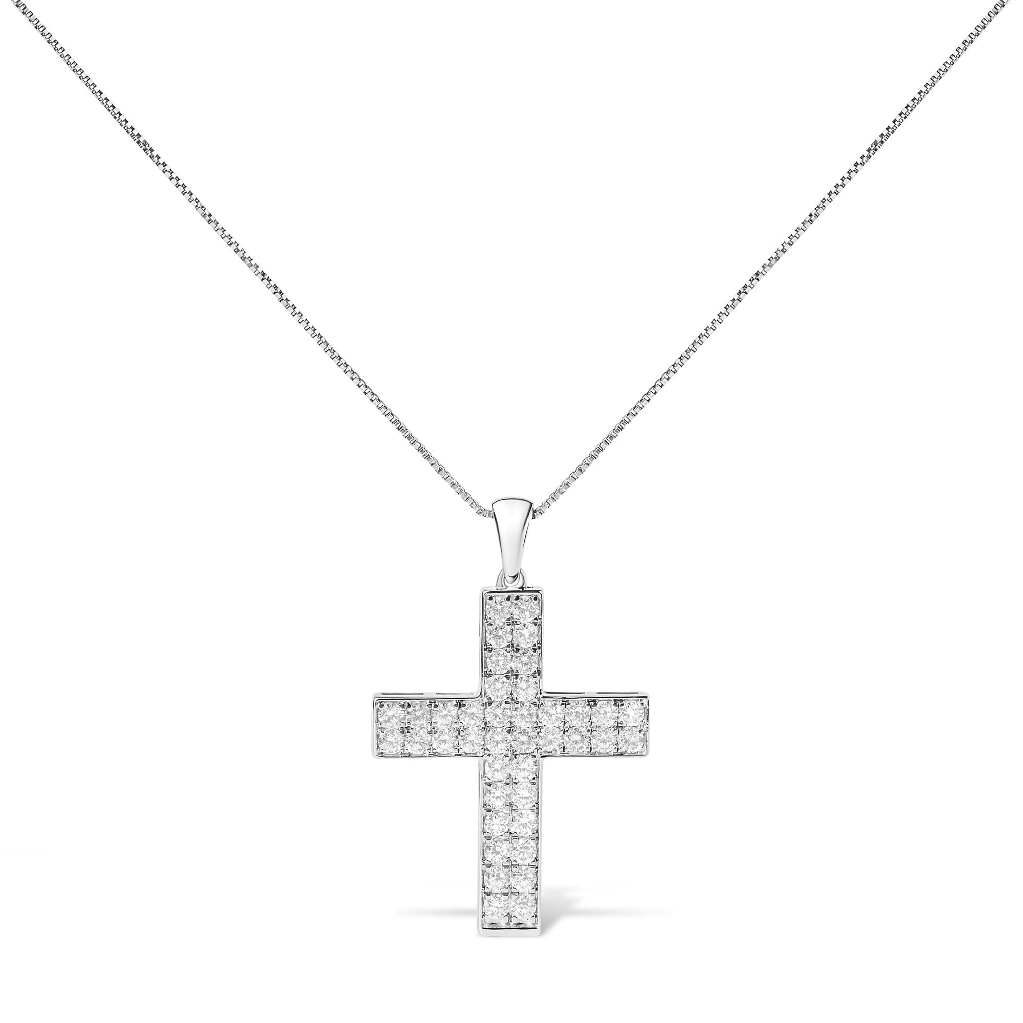 14K White Gold 2.0 Cttw Lab Grown Diamond Inlay Cross Pendant Necklace (F-G Color, VS1-VS2 Clarity) - 18" Inches