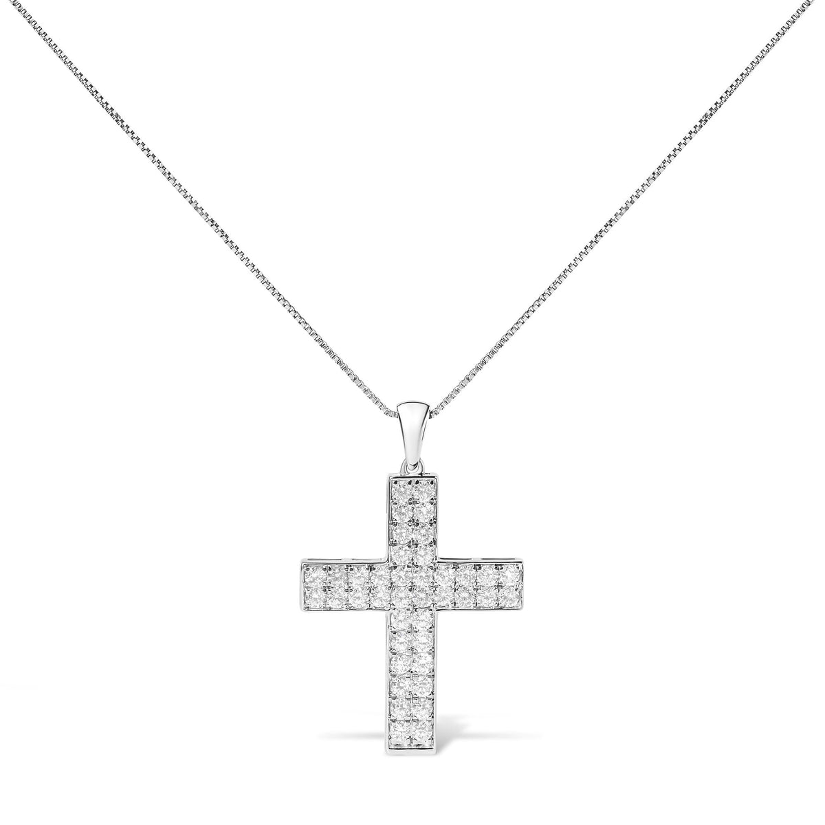 14K White Gold 2.0 Cttw Lab Grown Diamond Inlay Cross Pendant Necklace (F-G Color, VS1-VS2 Clarity) - 18" Inches
