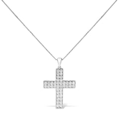 14K White Gold 2.0 Cttw Lab Grown Diamond Inlay Cross Pendant Necklace (F-G Color, VS1-VS2 Clarity) - 18" Inches