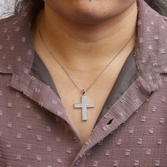 14K White Gold 2.0 Cttw Lab Grown Diamond Inlay Cross Pendant Necklace (F-G Color, VS1-VS2 Clarity) - 18" Inches