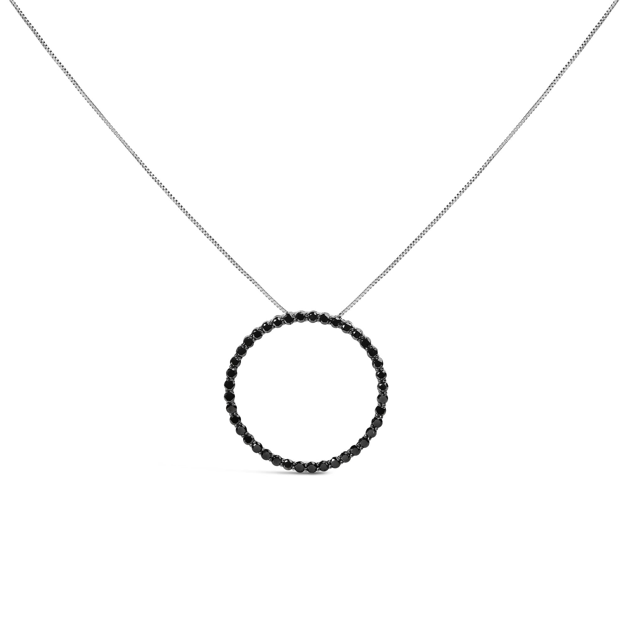 .925 Sterling Silver Black Diamond Open Hoop Circle 18" Pendant Necklace (Black Color, I2-I3 Clarity)