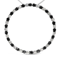 .925 Sterling Silver 3.0 Cttw Alternating Black and White Diamond Open Hoop Circle Pendant Necklace (H-I Color, I3 Clarity) - 18" Inches