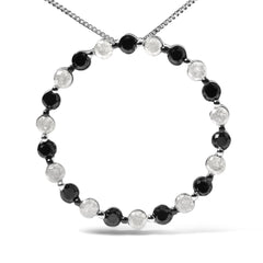.925 Sterling Silver 1 3/4 Cttw Alternating Black and White Diamond Open Circle Hoop Pendant Necklace (H-I Color, I2-I3 Clarity) - 18" Inches