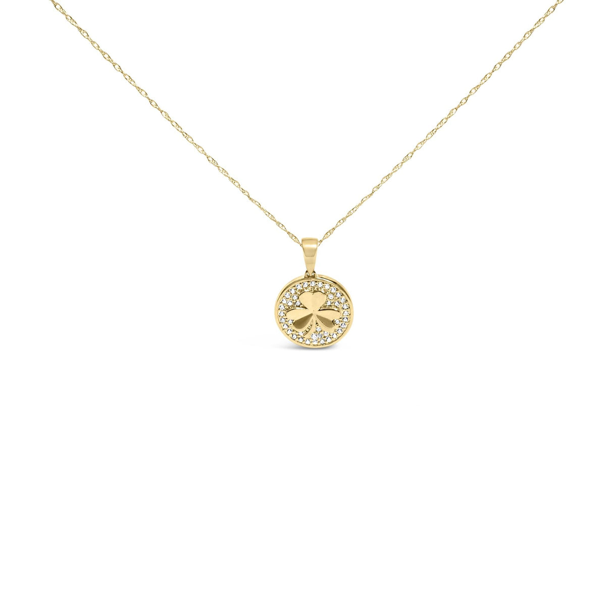 10K Yellow Gold 3 Leaf Clover 1/6 Cttw Diamond Pendant Necklace