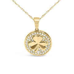 10K Yellow Gold 3 Leaf Clover 1/6 Cttw Diamond Pendant Necklace