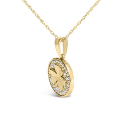 10K Yellow Gold 3 Leaf Clover 1/6 Cttw Diamond Pendant Necklace