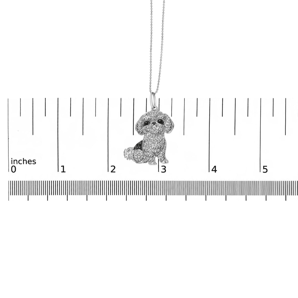 .925 Sterling Silver 1/2 Cttw White and Black Diamond Shih Tzu Dog 18" Pendant Necklace (I-J Color, I2-I3 Clarity)