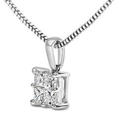 Sterling Silver 1/4 Cttw Princess Cut Diamond 4 Stone Pendant Necklace