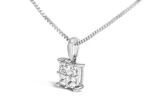 Sterling Silver 1/2 Cttw Princess-Cut Diamond 4 Stone Pendant Necklace