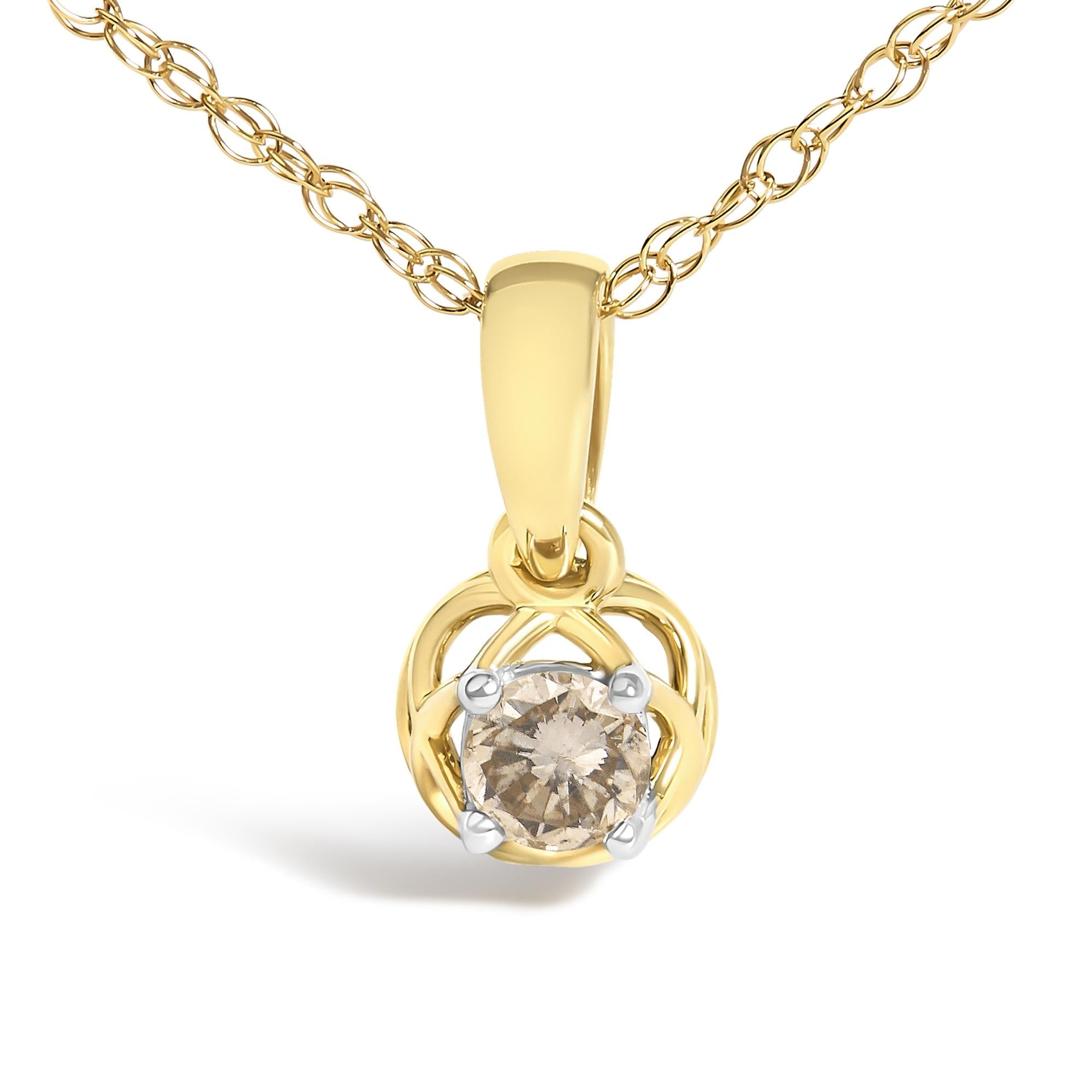 14K Yellow Gold Plated Silver 1/5 Cttw Diamond Openwork Pendant Necklace